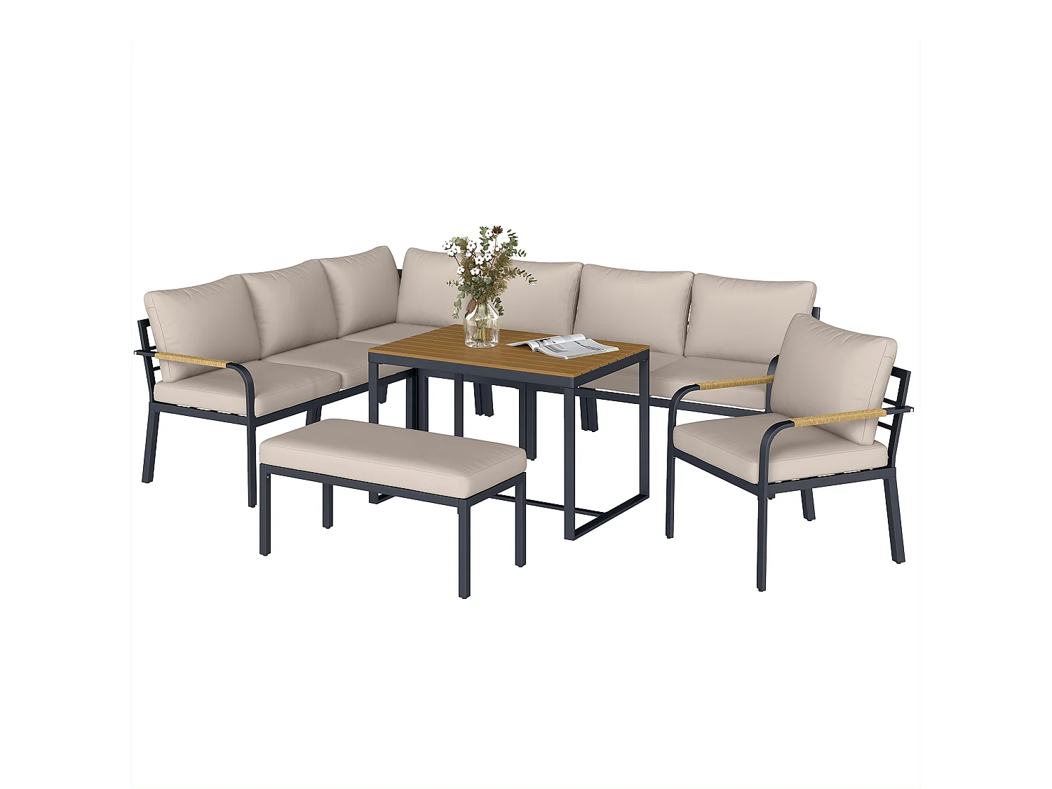 Salon de jardin d'angle table à manger 7 personnes 7 pièces