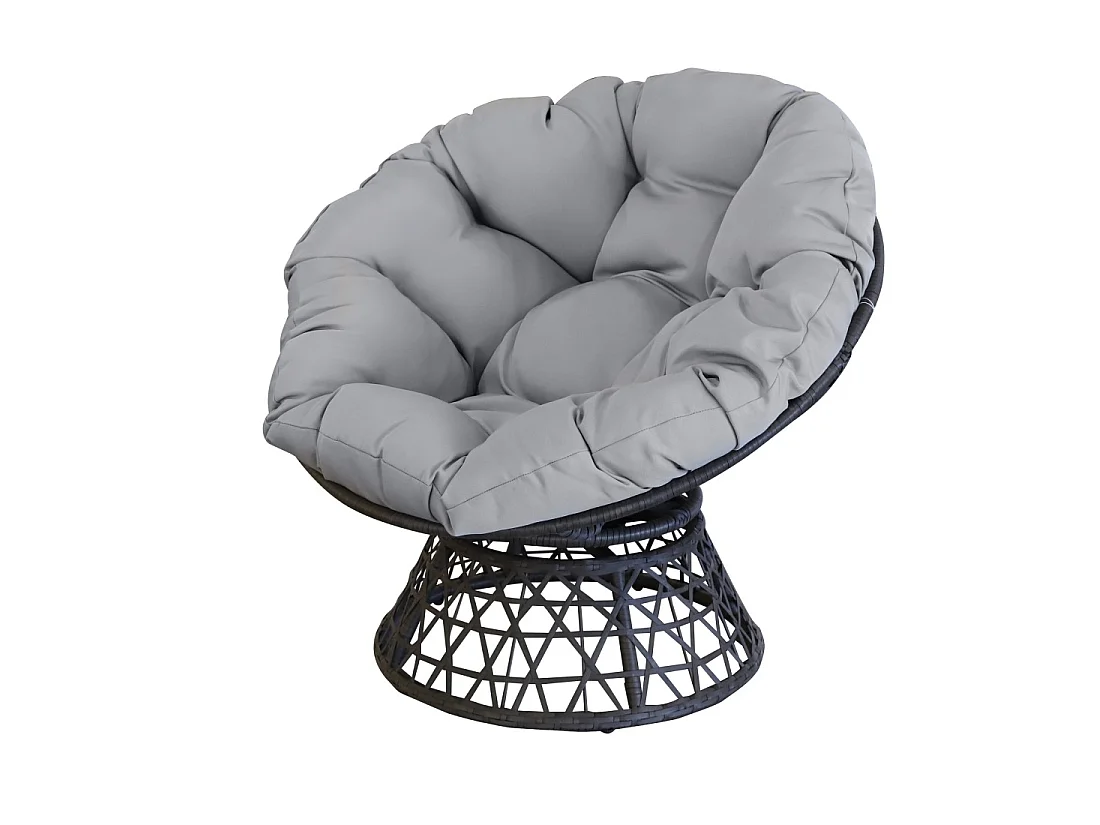 Tuinstoel van zwart gevlochten hars met grijs kussen – 96x85x80 cm – Elegantie en comfort