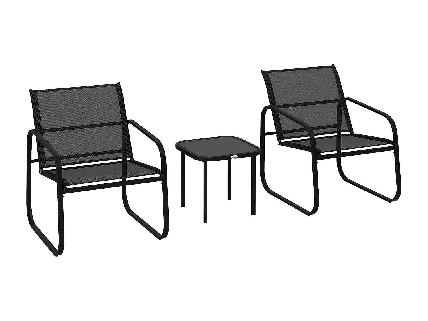 Ensemble bistrot de jardin relax 2 personnes 3 pièces plateau verre trempé acier textilène noir