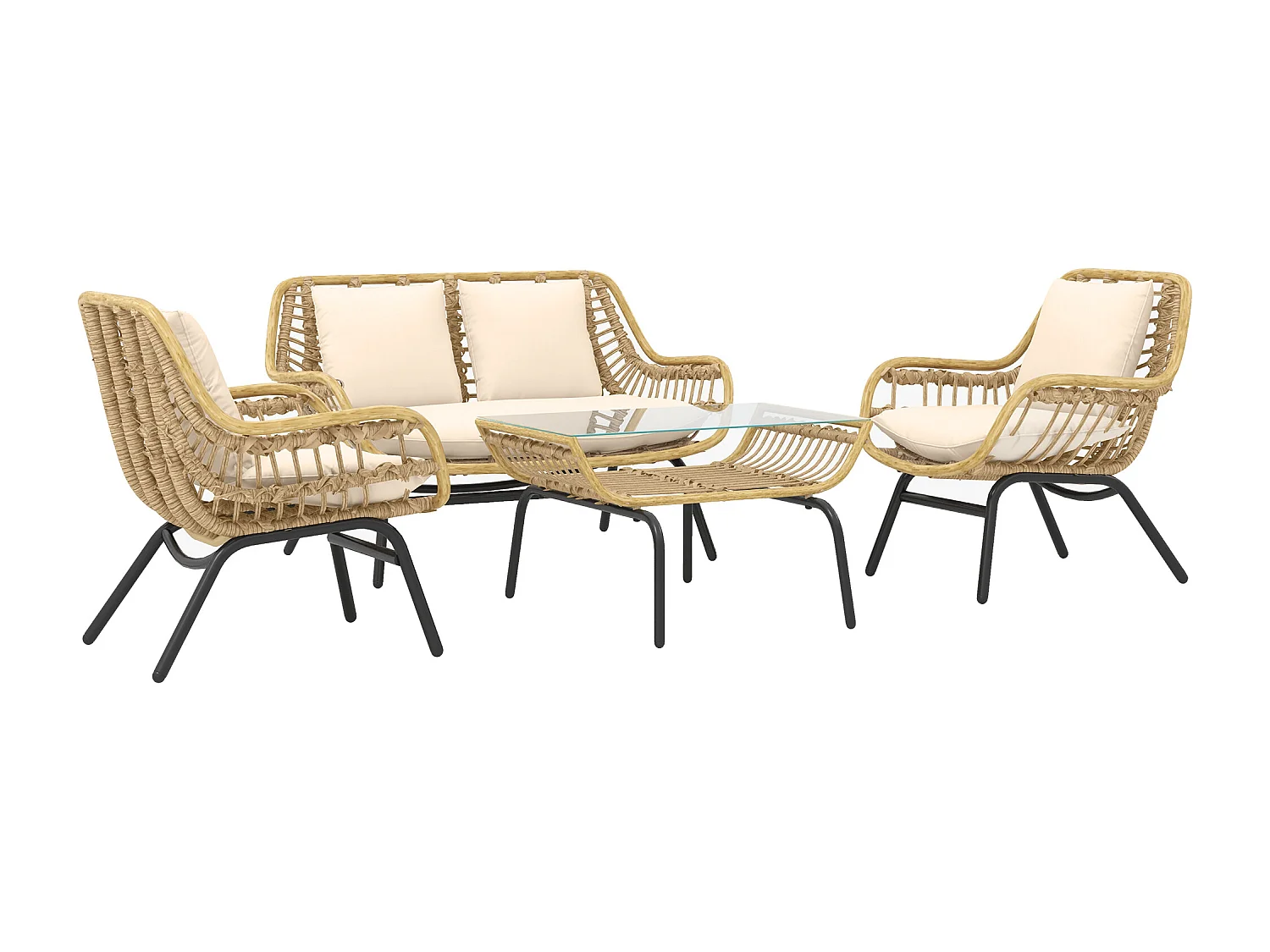 Salon de jardin 4 places – Style exotique – Coussins inclus