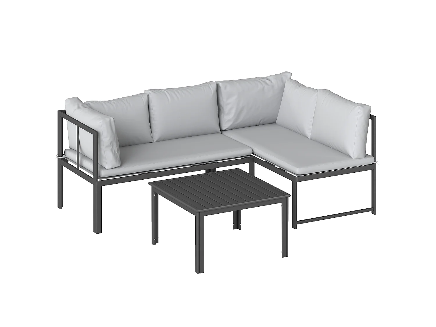 Salon de jardin d'angle design 3 places 3 pièces avec coussins gris
