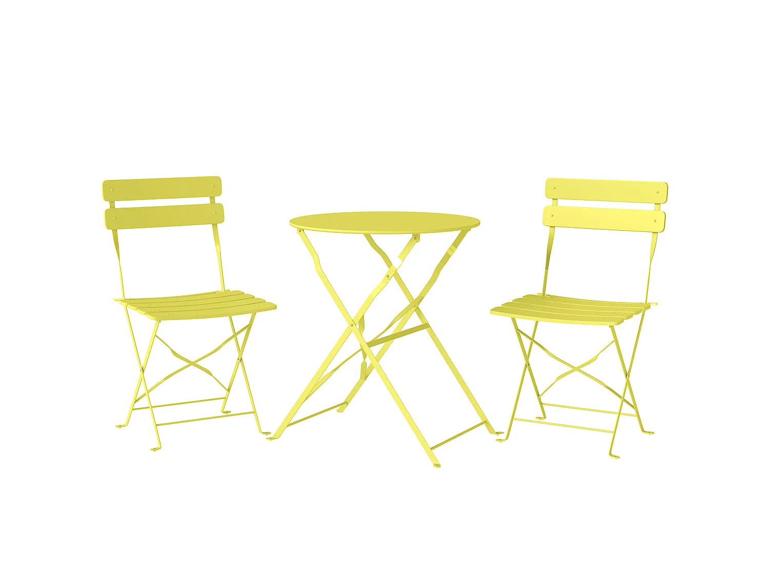 Salon de jardin bistro pliable 3 pcs table ronde métal thermolaqué jaune