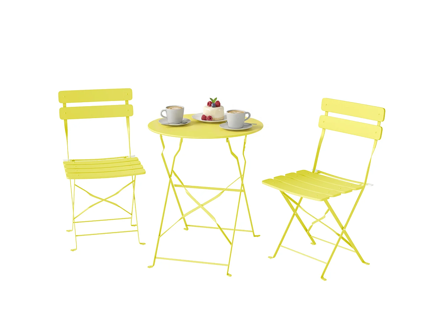 Salon de jardin bistro pliable 3 pcs table ronde métal thermolaqué jaune