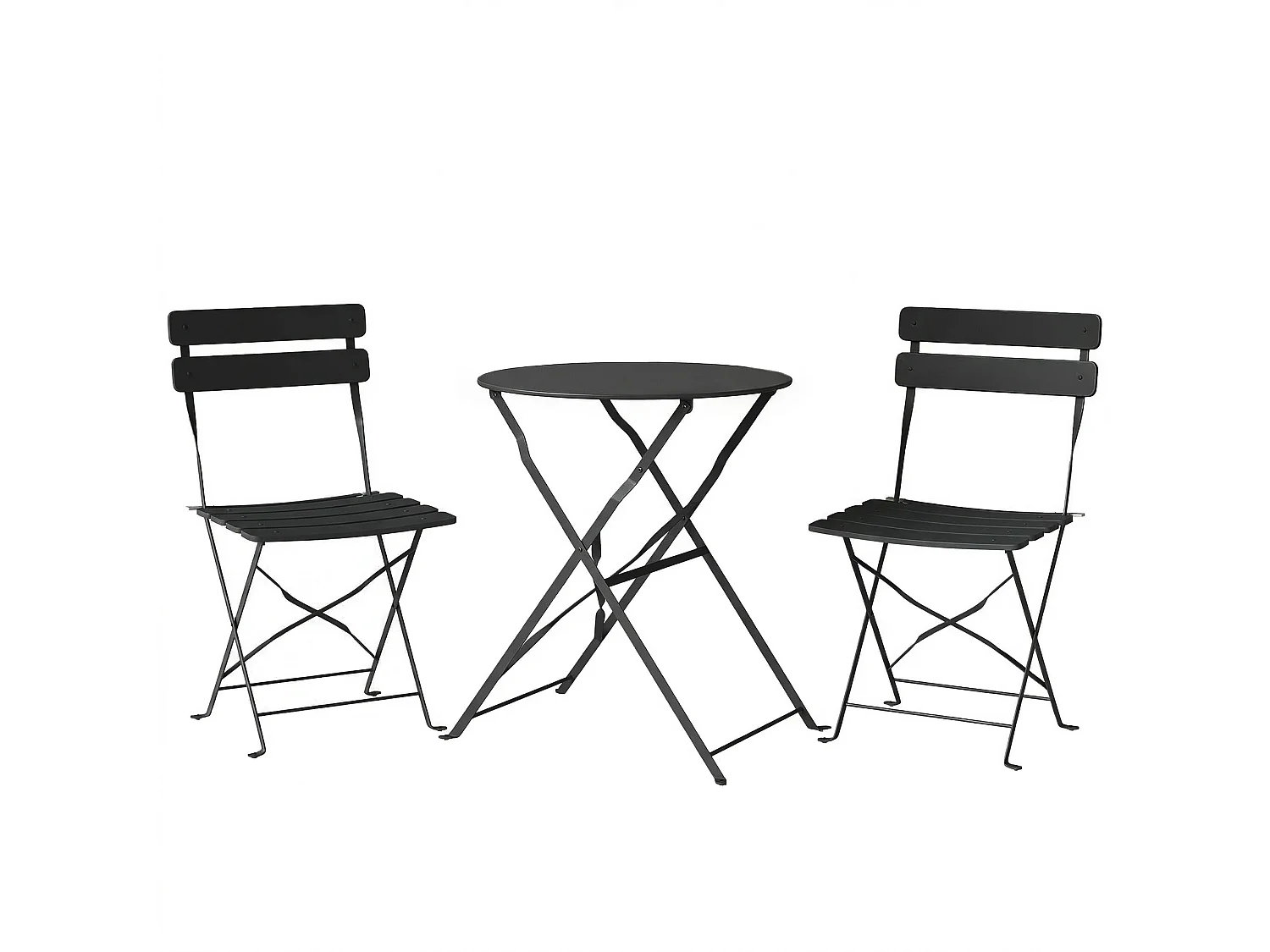 Salon de jardin bistro pliable 3 pcs table ronde métal thermolaqué noir