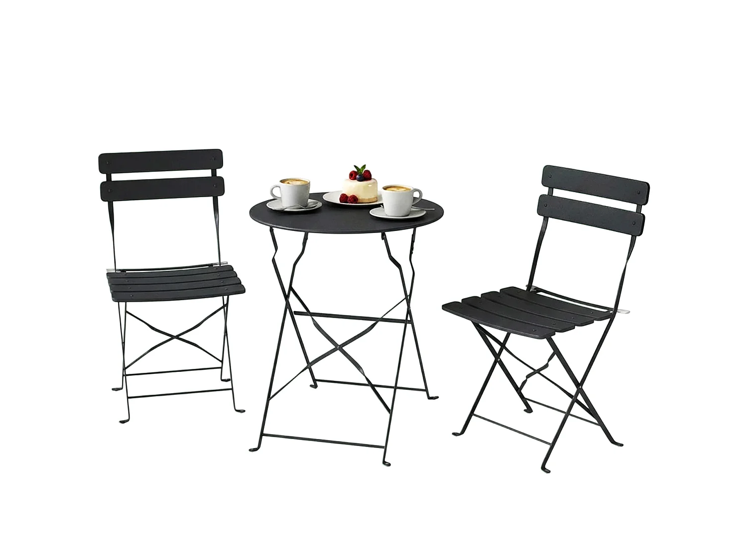 Salon de jardin bistro pliable 3 pcs table ronde métal thermolaqué noir