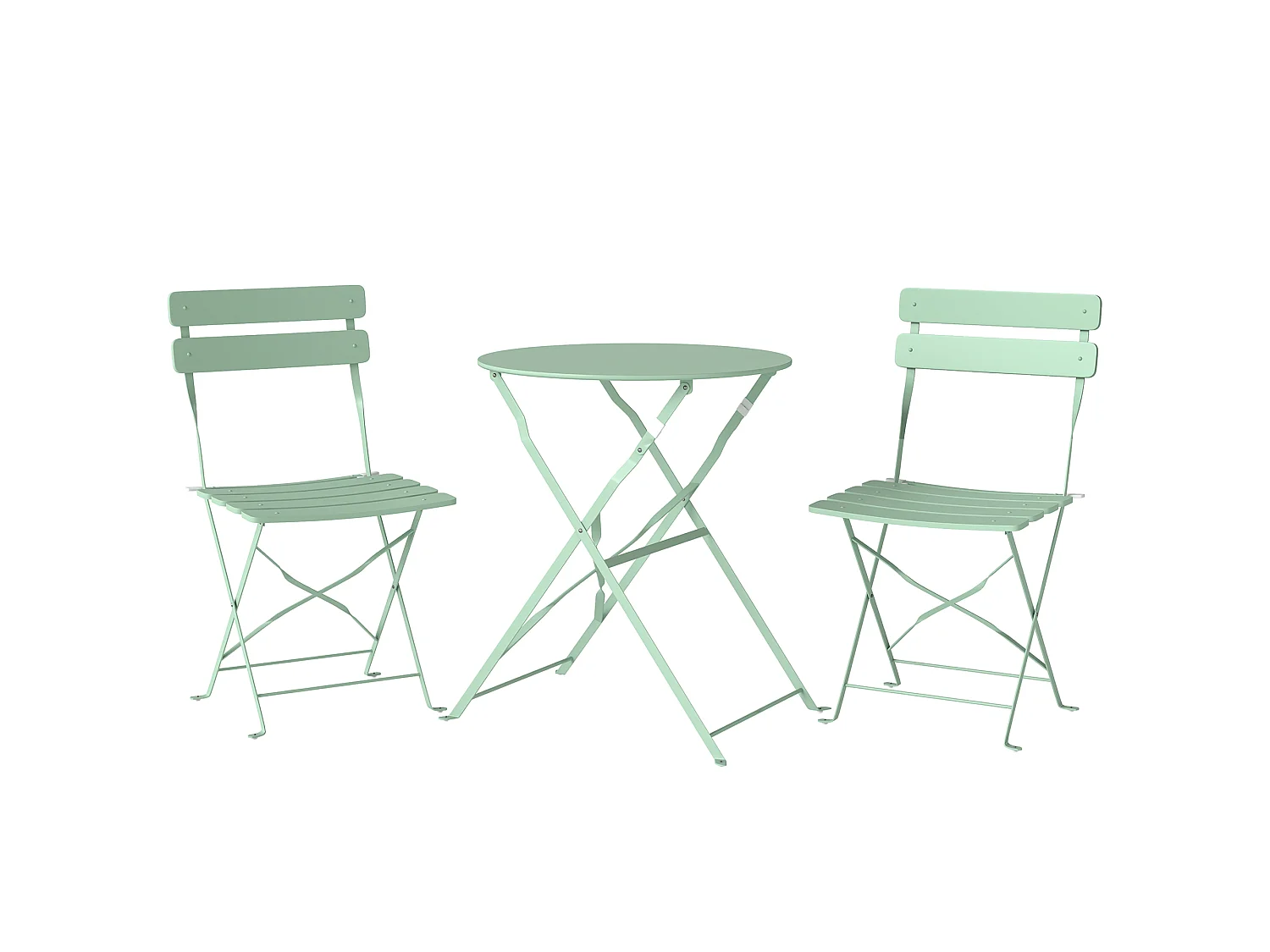 Salon de jardin bistro pliable 3 pcs table ronde métal thermolaqué vert d'eau