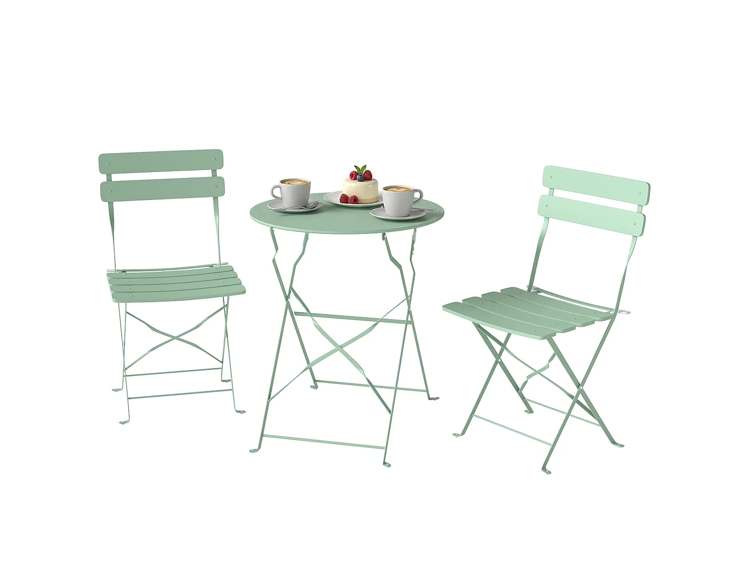 Salon de jardin bistro pliable 3 pcs table ronde métal thermolaqué vert d'eau