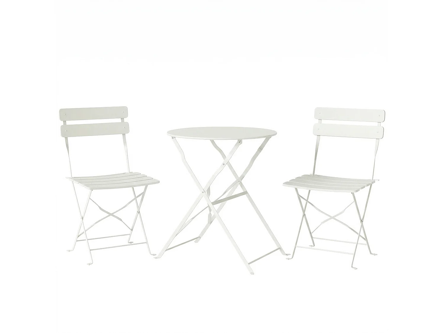 Salon de jardin bistro pliable 3 pcs table ronde métal thermolaqué crème