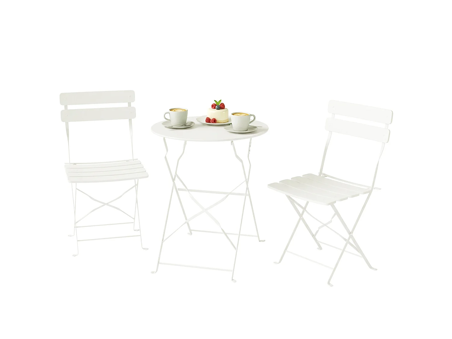 Salon de jardin bistro pliable 3 pcs table ronde métal thermolaqué crème
