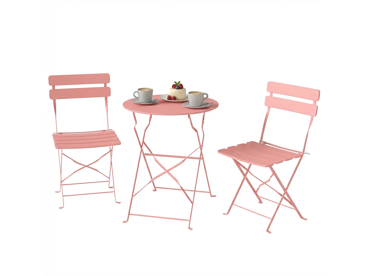 Salon de jardin bistro pliable 3 pcs table ronde métal thermolaqué rose pâle