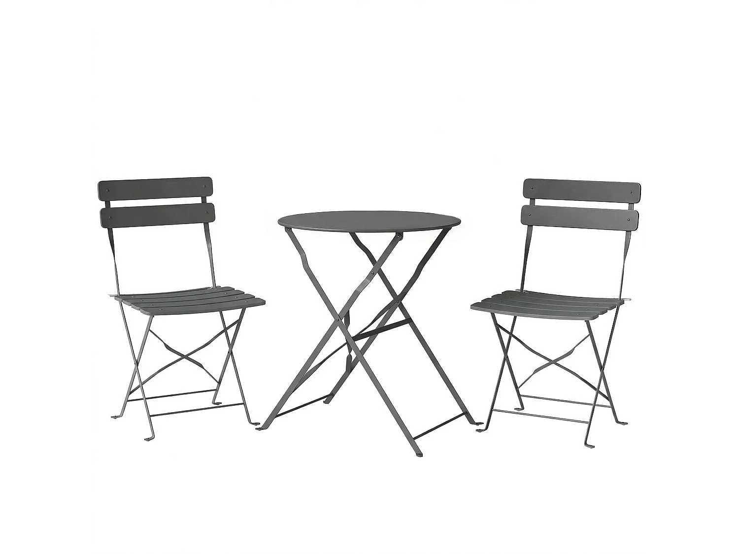 Salon de jardin bistro pliable 3 pcs table ronde métal thermolaqué gris