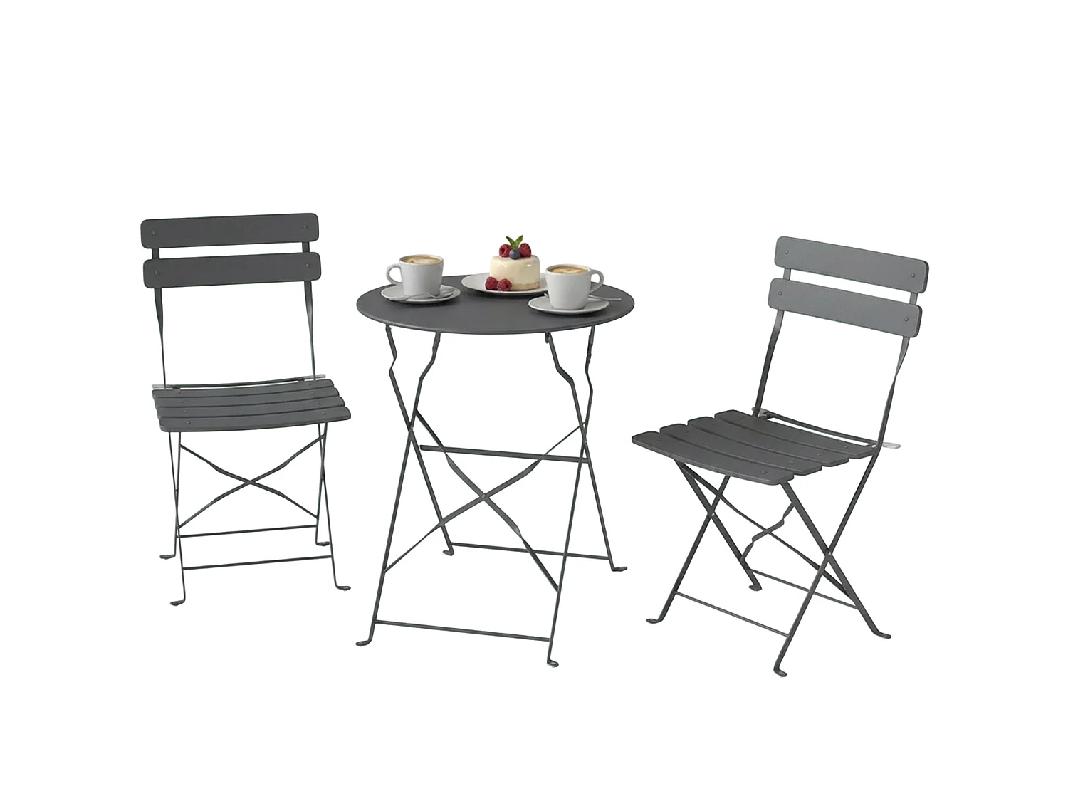 Salon de jardin bistro pliable 3 pcs table ronde métal thermolaqué gris