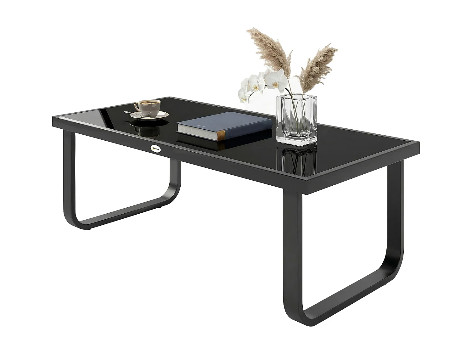 Table basse de jardin rectangulaire métal verre noir