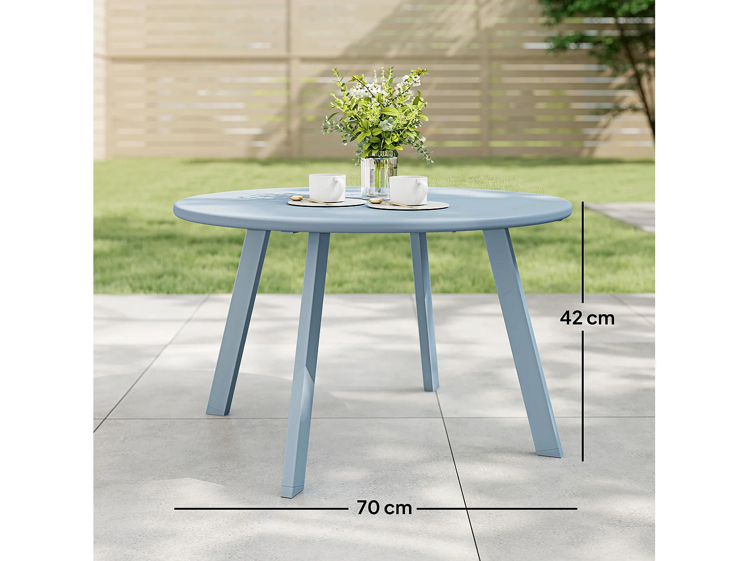 Table basse de jardin d'appoint style nordique Ø 70 x 42H cm métal époxy bleu