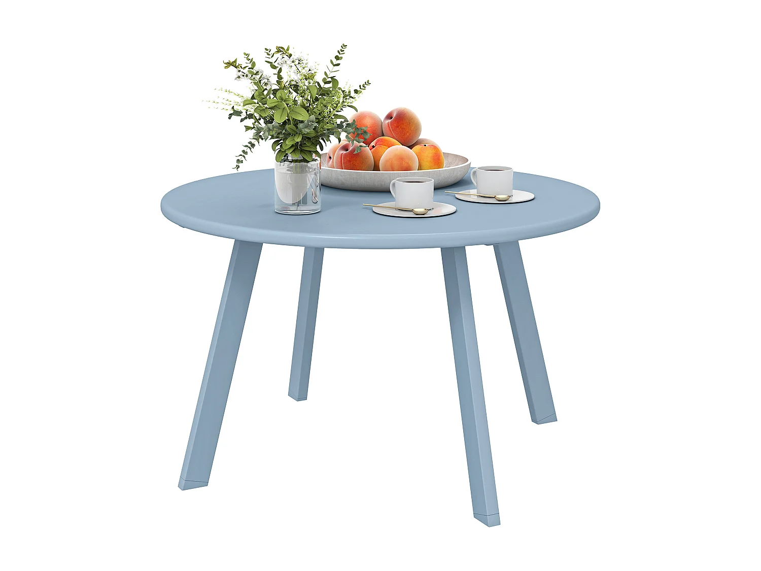 Table basse de jardin d'appoint style nordique Ø 70 x 42H cm métal époxy bleu