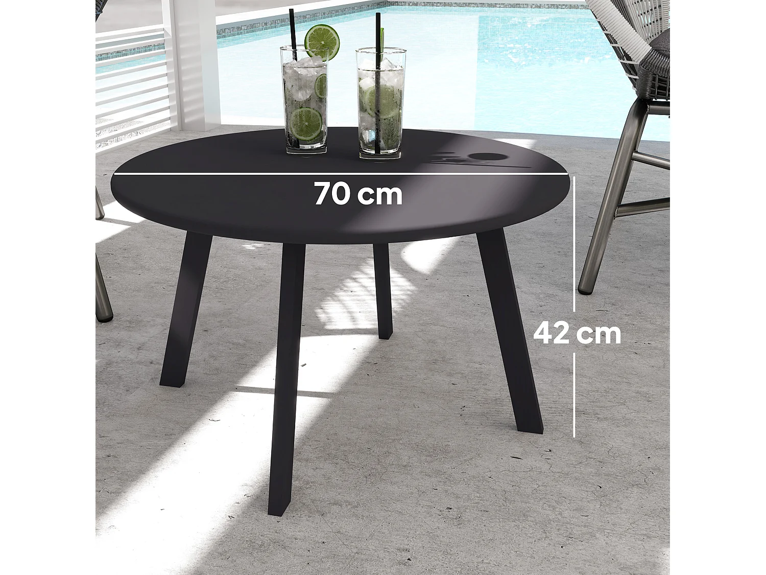 Table basse de jardin d'appoint style nordique Ø 70 x 42H cm métal époxy noir