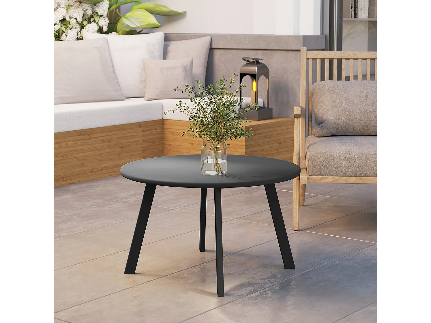 Table basse de jardin d'appoint style nordique Ø 70 x 42H cm métal époxy noir