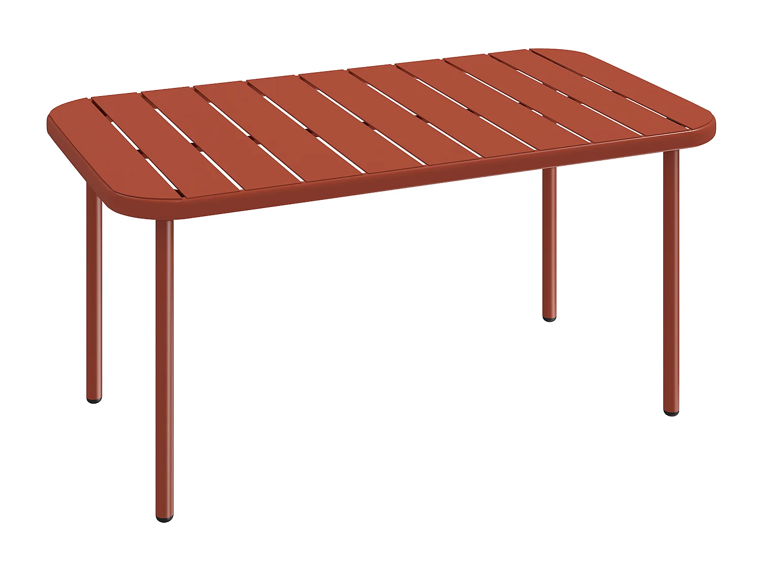Table basse de jardin style néo-rétro rectangulaire arrondie métal brique