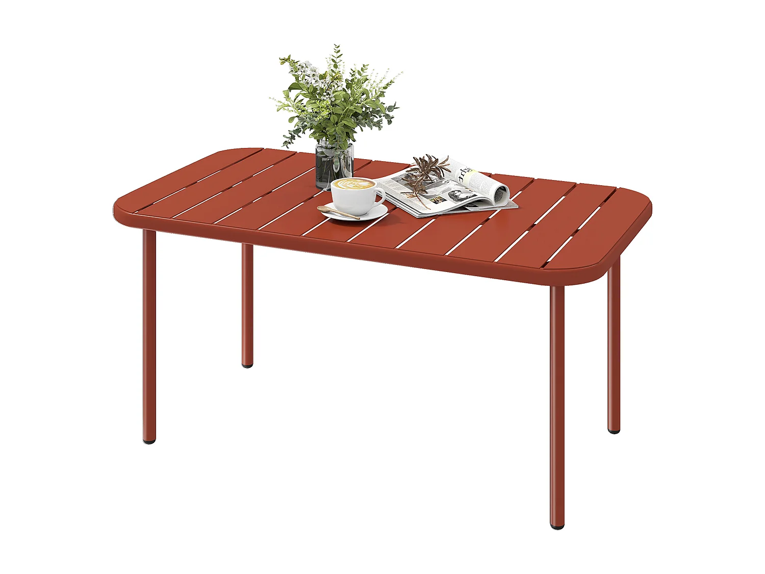 Table basse de jardin style néo-rétro rectangulaire arrondie métal brique