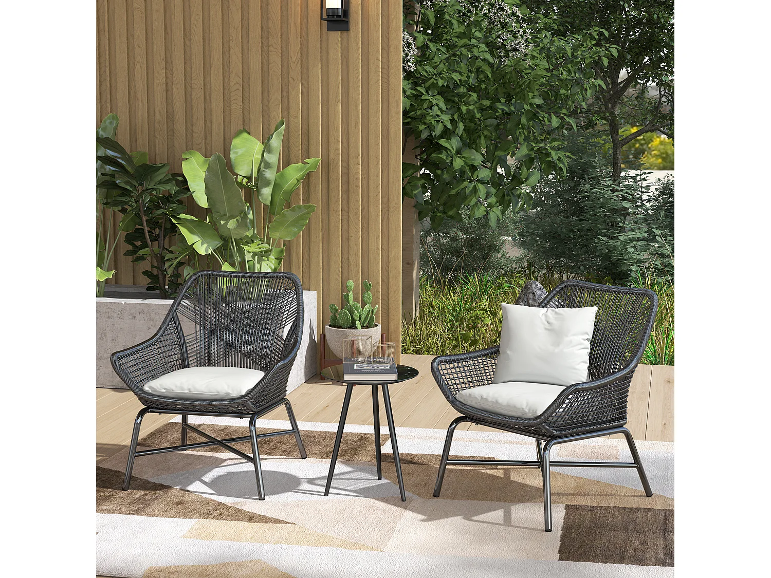 Table basse d'appoint - bout de canapé - dia. 40 x 50 cm - acier verre trempé noir