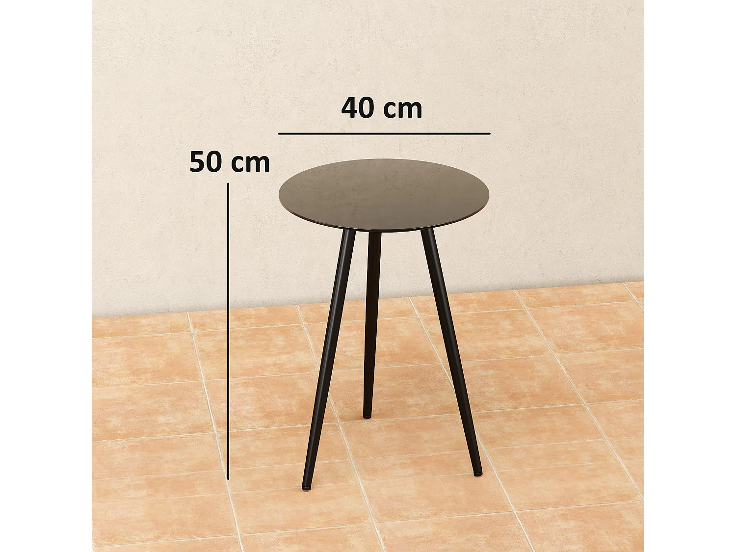 Table basse d'appoint - bout de canapé - dia. 40 x 50 cm - acier verre trempé noir