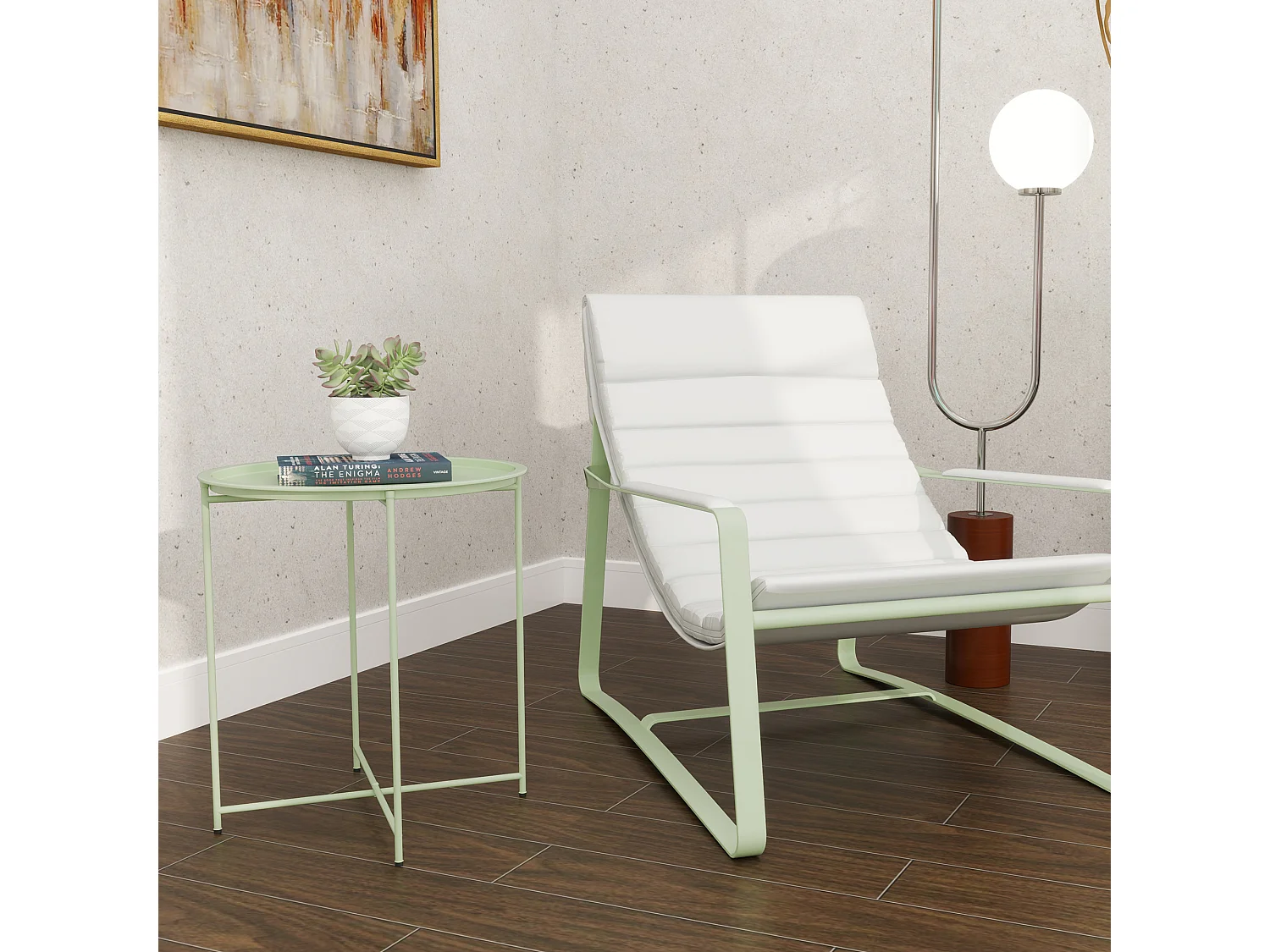 Table d'appoint de jardin pliable - table basse extérieure - dia. 46 x 50H cm - acier époxy vert pastel