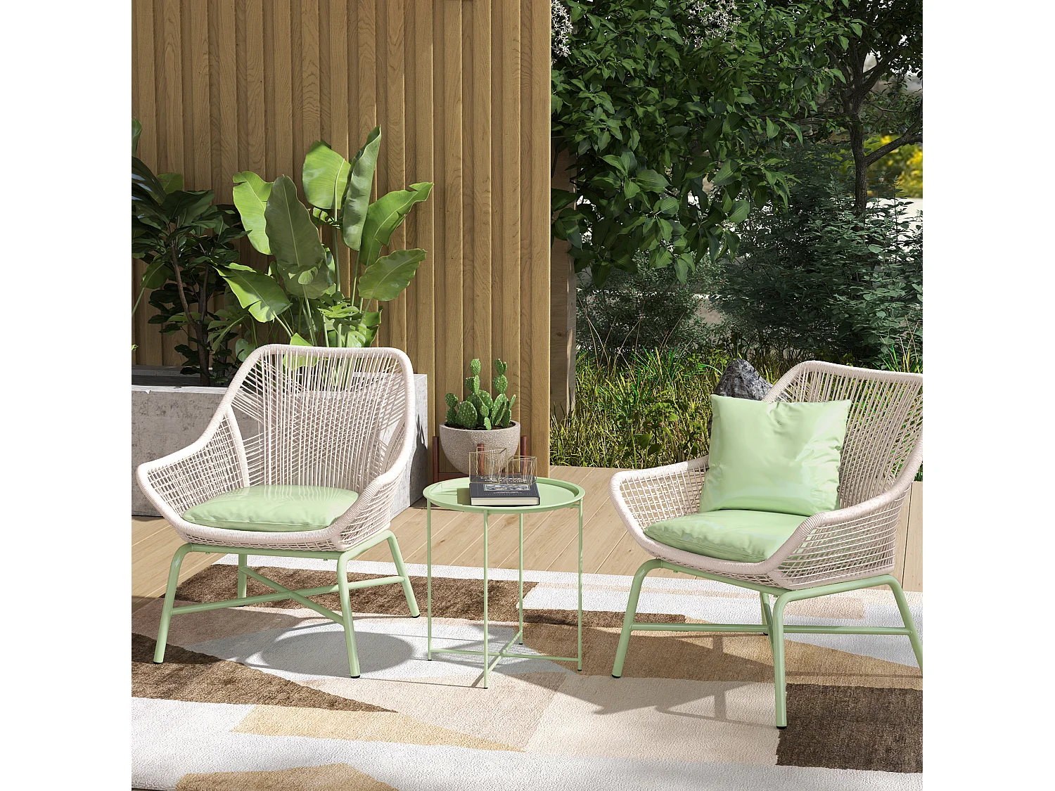 Table d'appoint de jardin pliable - table basse extérieure - dia. 46 x 50H cm - acier époxy vert pastel