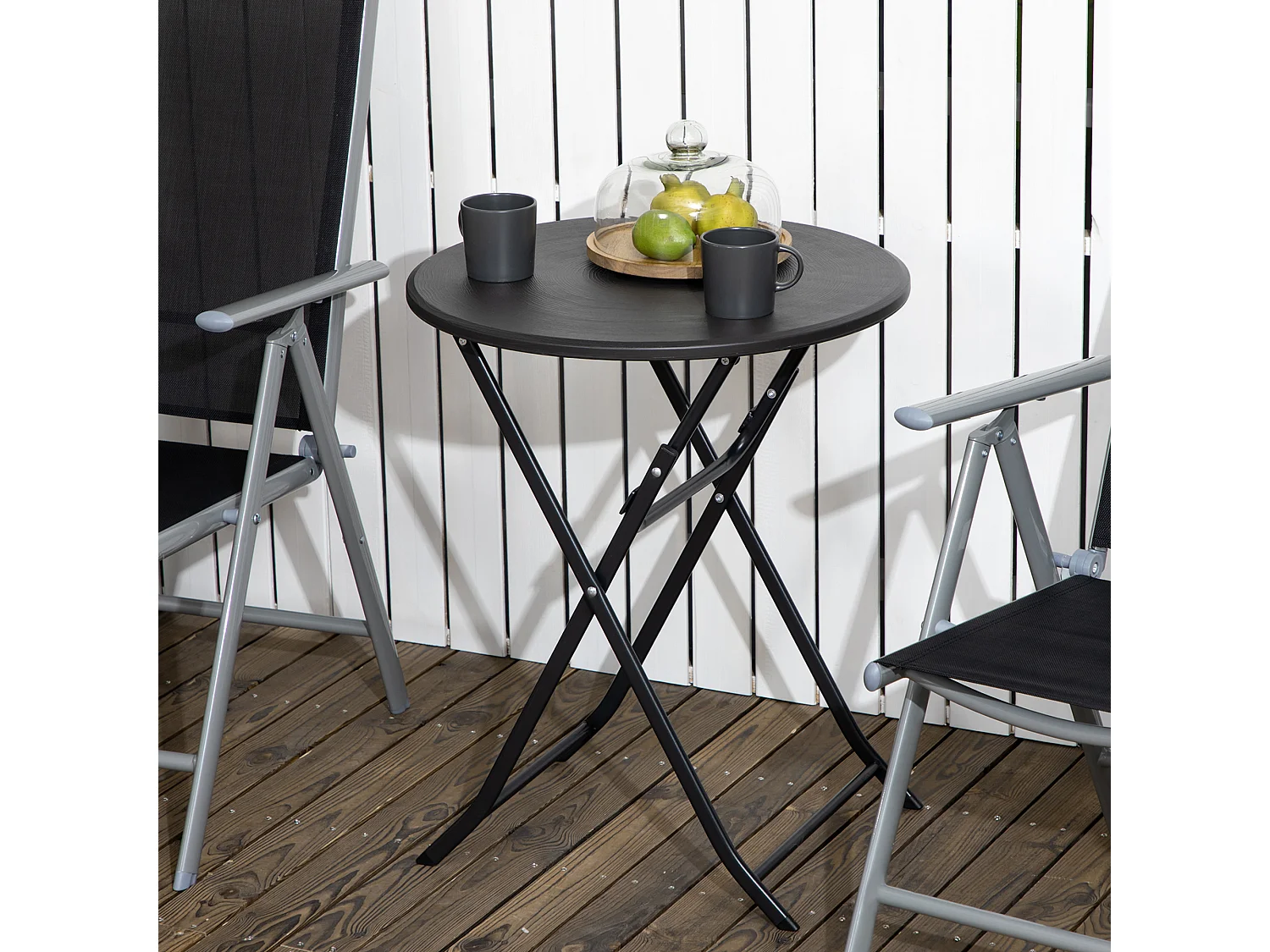 Table basse extérieure pour 2 personnes structure en acier gris foncé