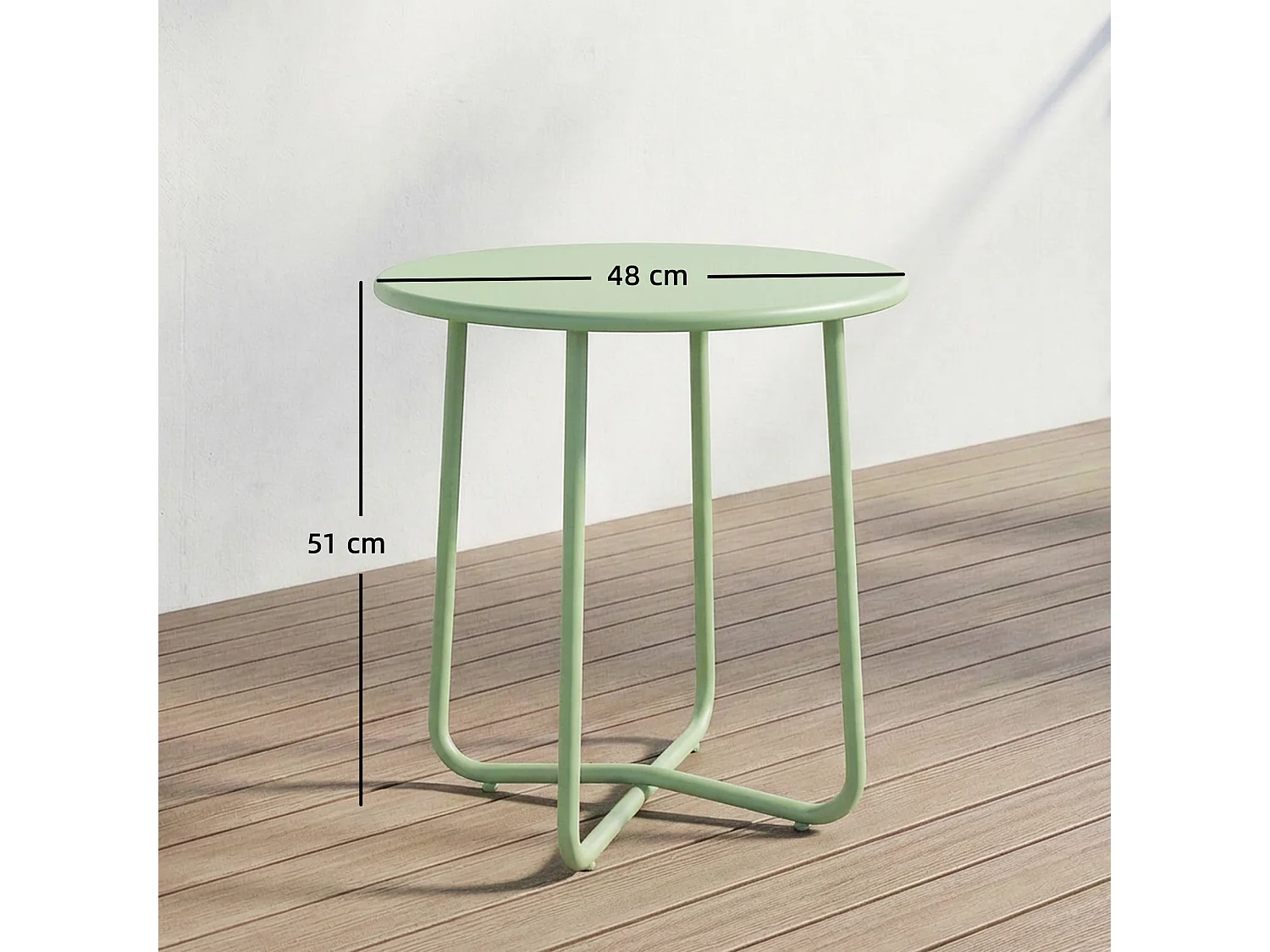 Table basse extérieure - table de jardin  ronde, bord enroulé, pieds réglables en hauteur - métal - Ø 48 x 51 cm - vert