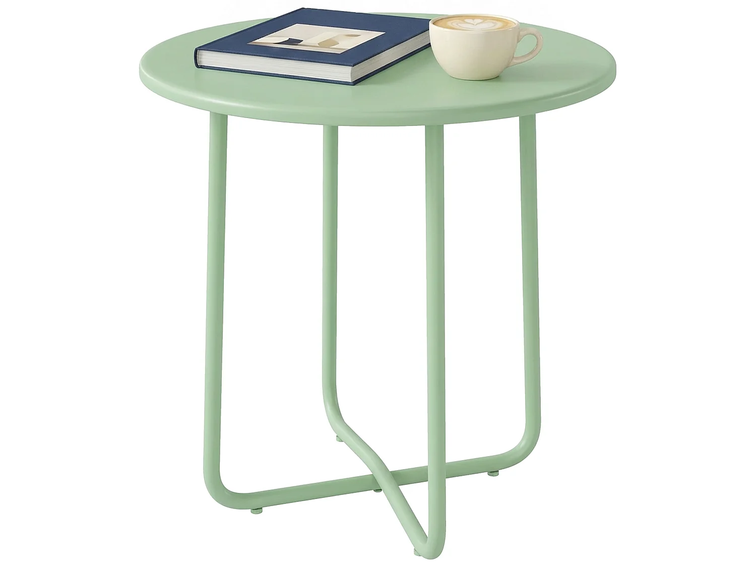 Table basse extérieure - table de jardin  ronde, bord enroulé, pieds réglables en hauteur - métal - Ø 48 x 51 cm - vert