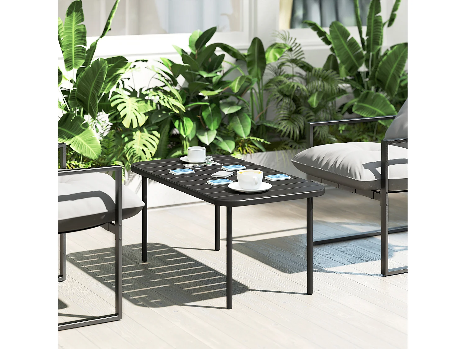 Table basse de jardin style néo-rétro rectangulaire arrondie métal noir