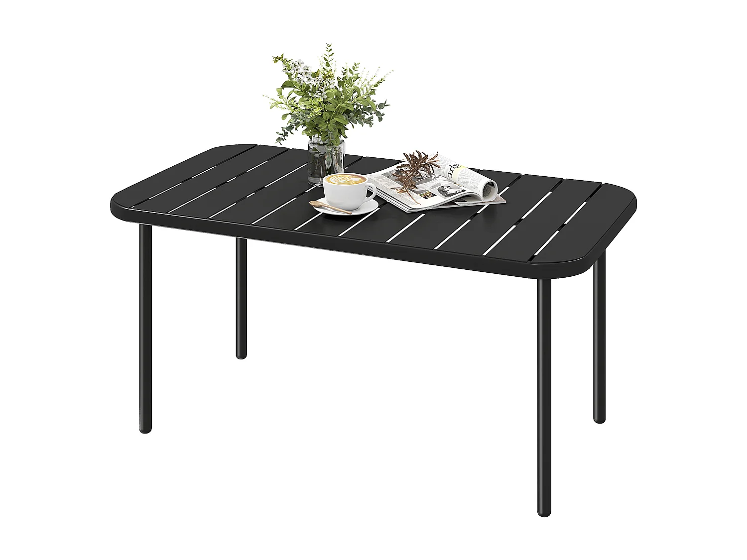 Table basse de jardin style néo-rétro rectangulaire arrondie métal noir