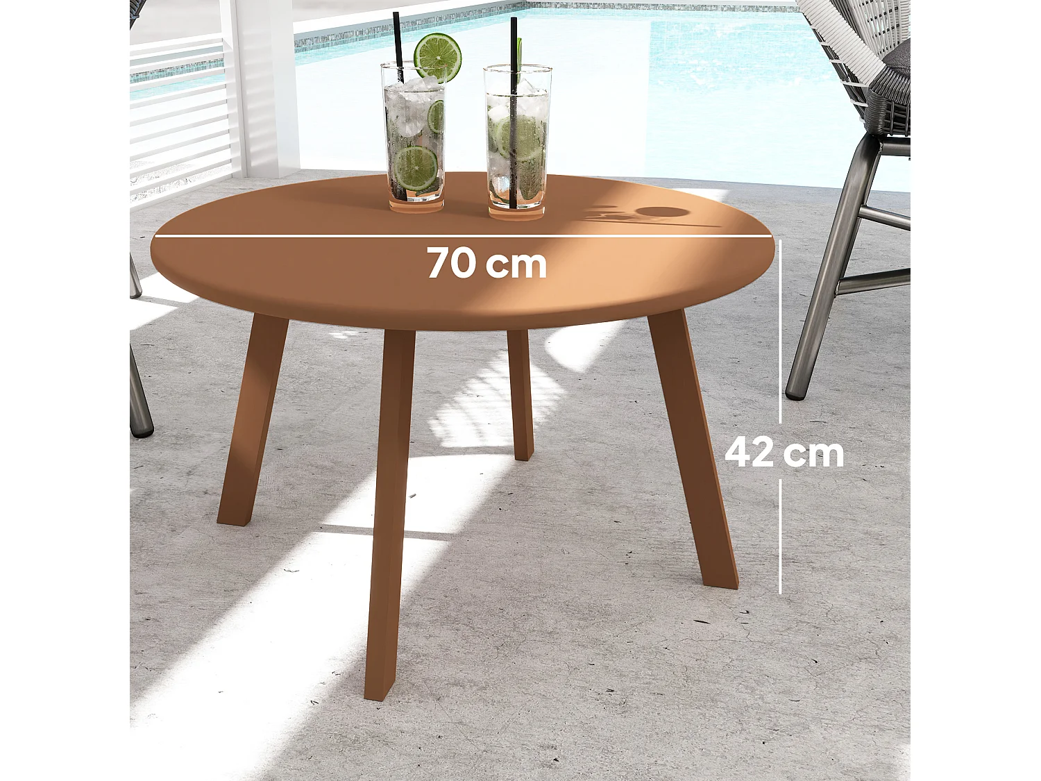 Table basse de jardin d'appoint style nordique Ø 70 x 42H cm métal époxy coloris rouille