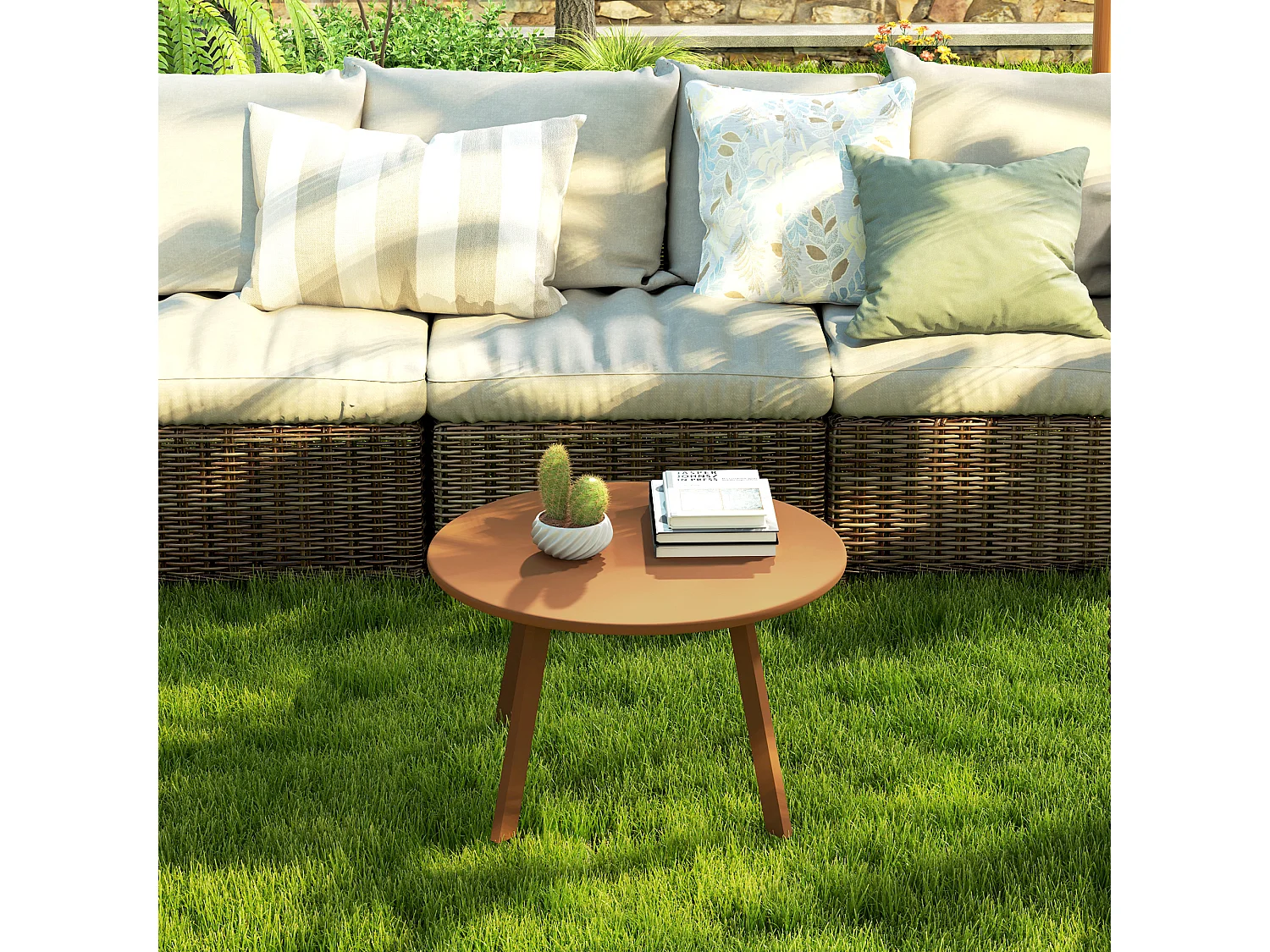 Table basse de jardin d'appoint style nordique Ø 70 x 42H cm métal époxy coloris rouille