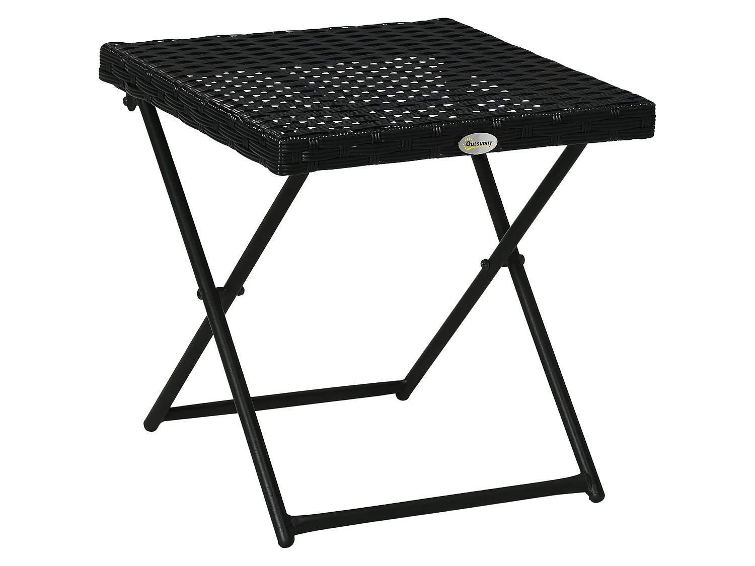 Table basse pliable de jardin style cosy chic dim. 40L x 40l x 40H cm métal époxy résine tressée imitation rotin noir