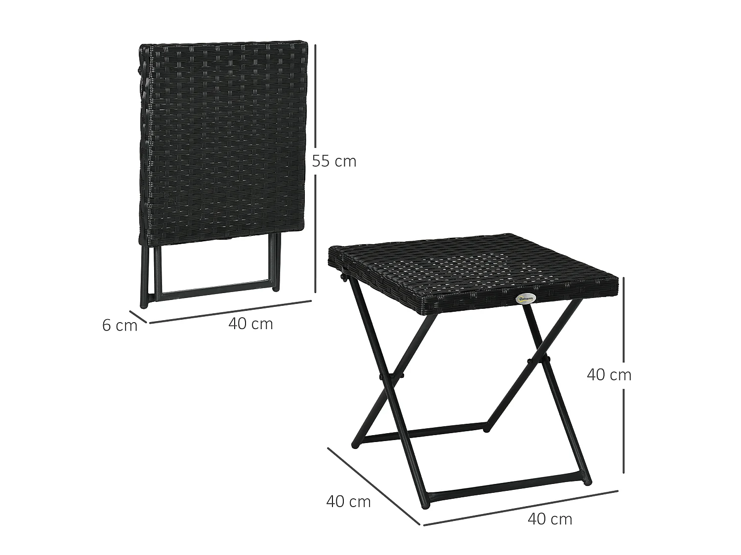 Table basse pliable de jardin style cosy chic dim. 40L x 40l x 40H cm métal époxy résine tressée imitation rotin noir