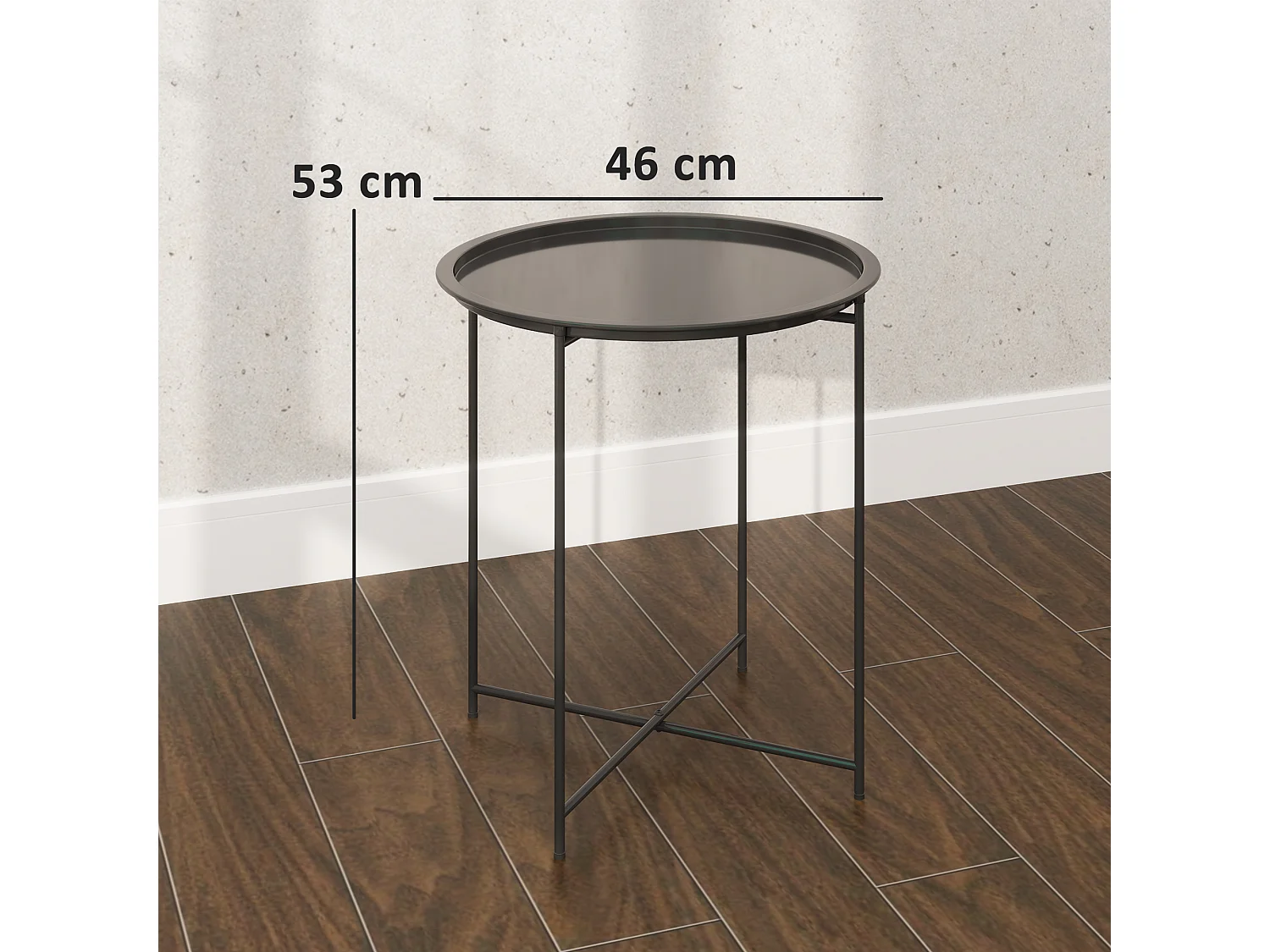 Table d'appoint de jardin pliable - table basse extérieure - dia. 46 x 50H cm - acier époxy noir