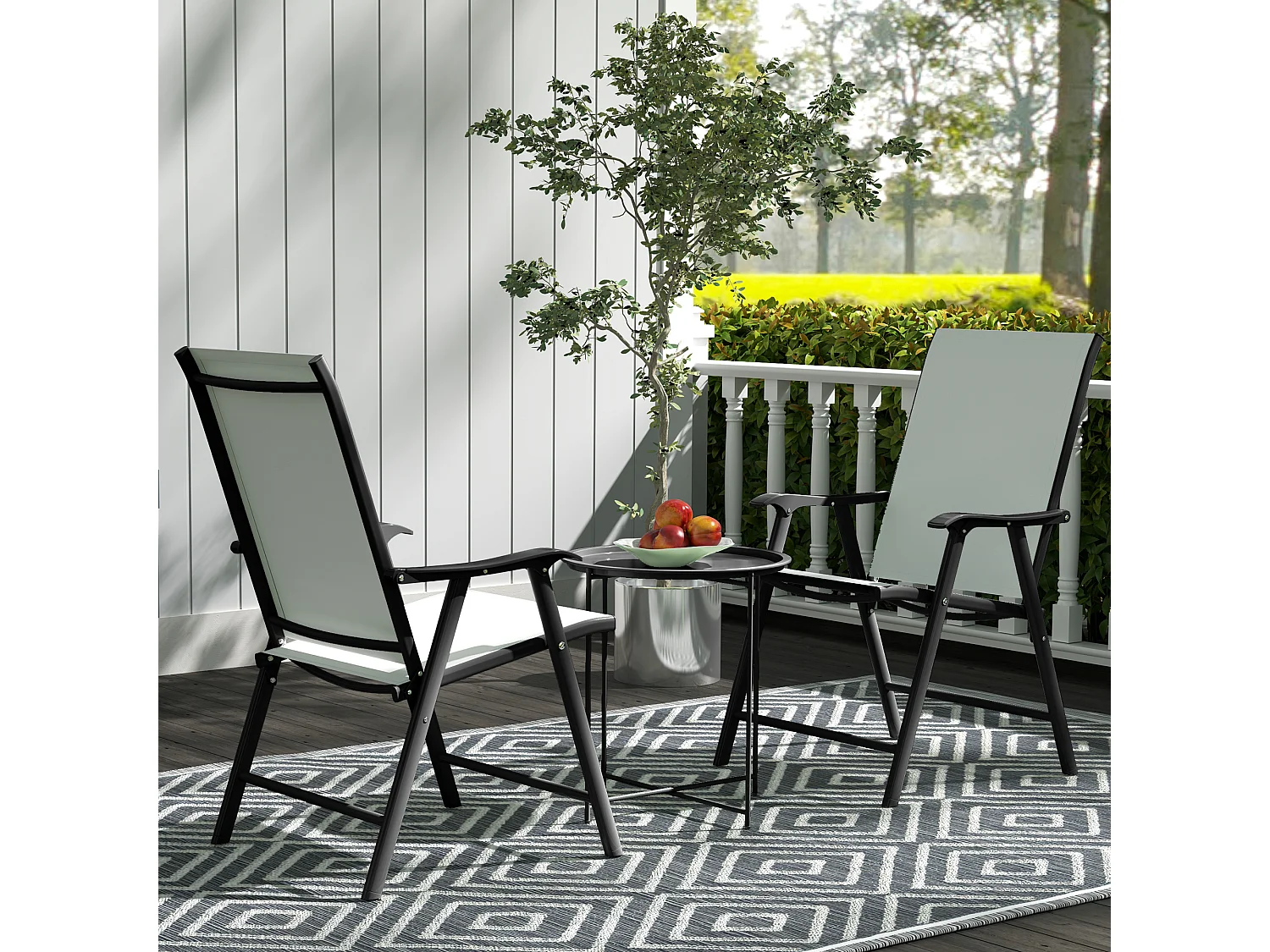 Table d'appoint de jardin pliable - table basse extérieure - dia. 46 x 50H cm - acier époxy noir