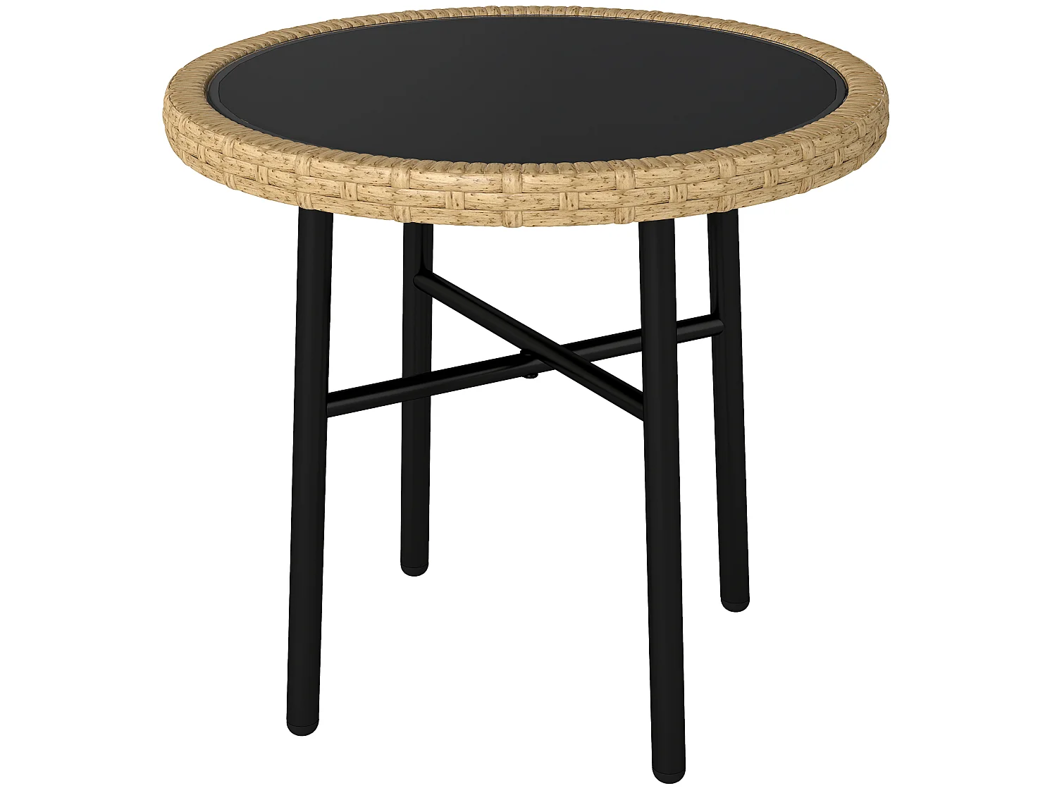 Table basse de jardin design bicolore résine effet rotin naturel noir