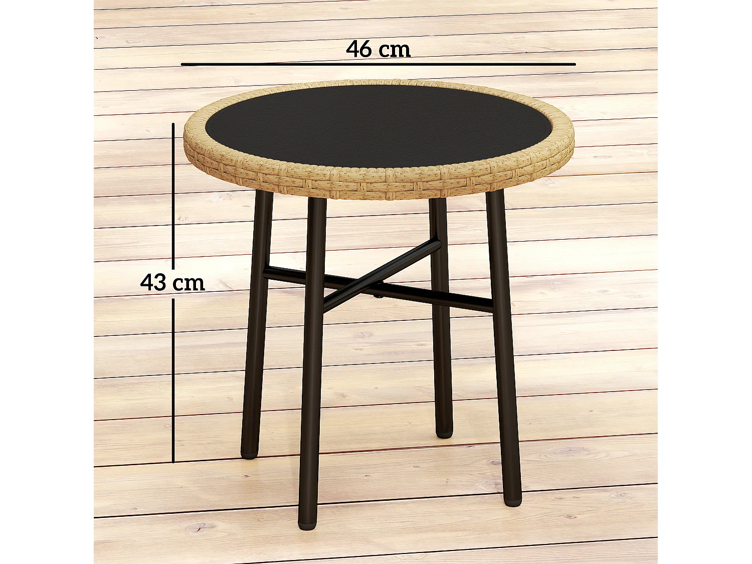 Table basse de jardin design bicolore résine effet rotin naturel noir