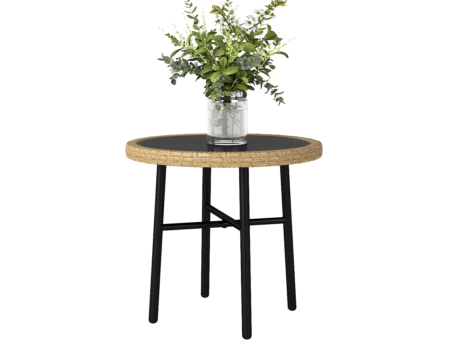 Table basse de jardin design bicolore résine effet rotin naturel noir