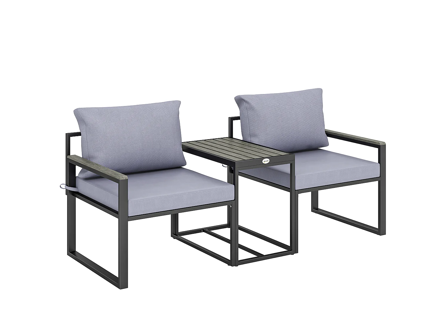 Salon de jardin design 3 pièces 2 personnes avec coussins gris