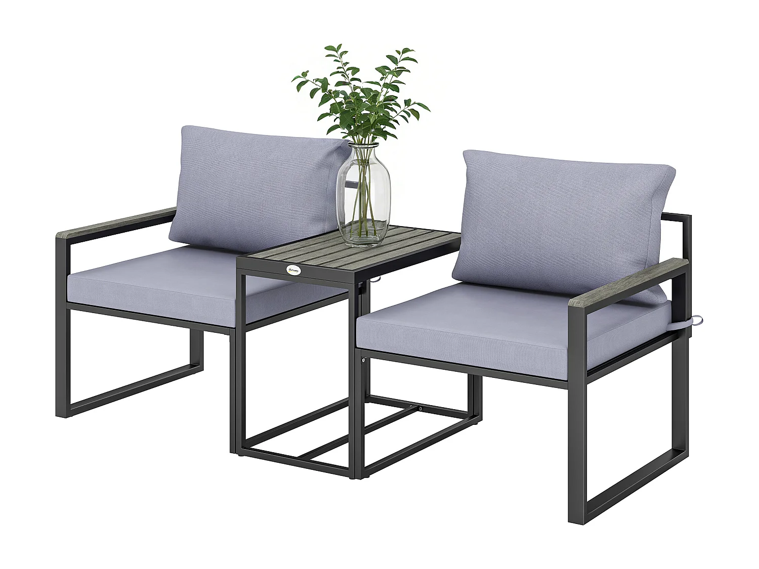 Salon de jardin design 3 pièces 2 personnes avec coussins gris