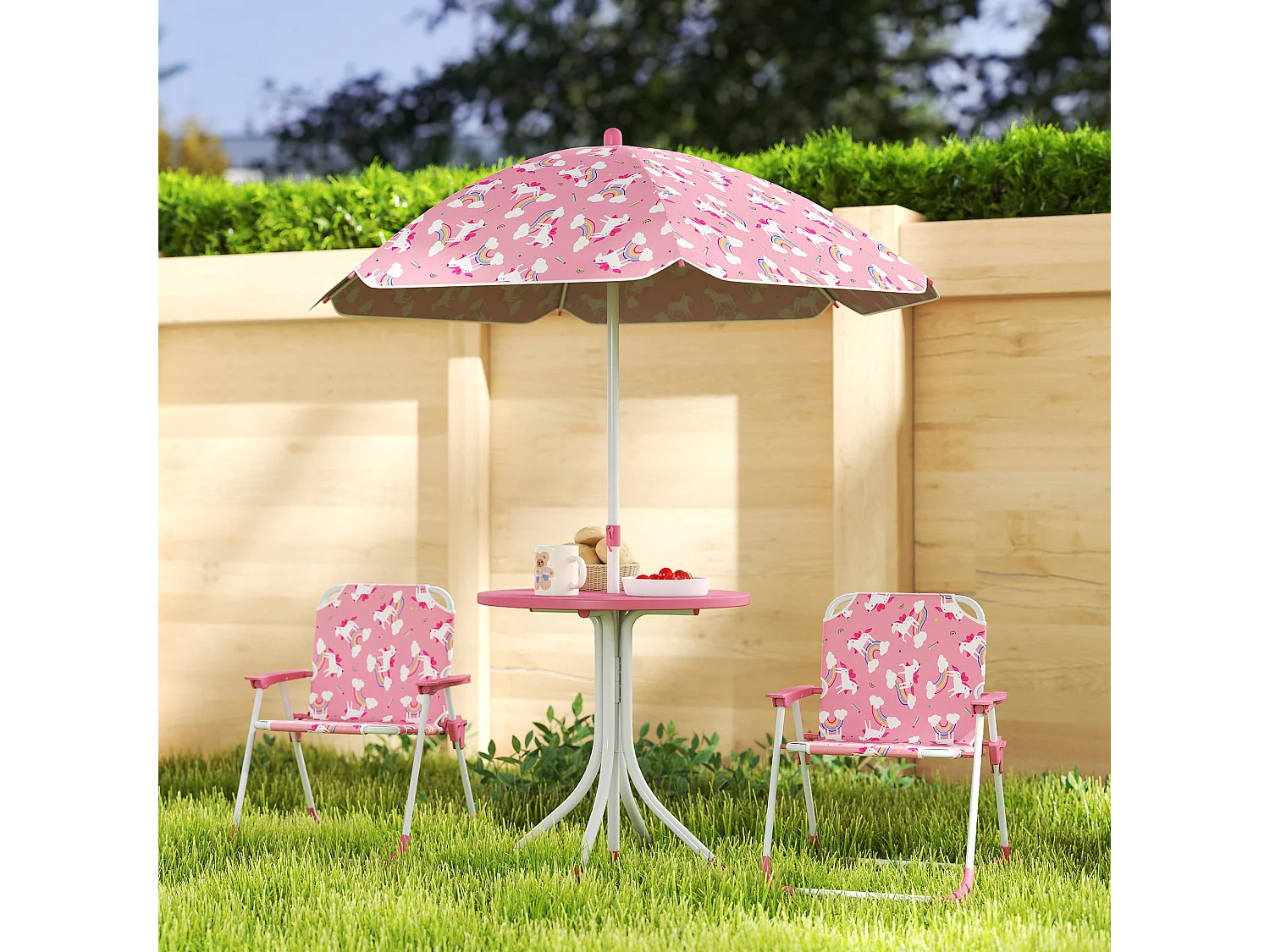 Ensemble salon de jardin enfant 4 pièces design licorne