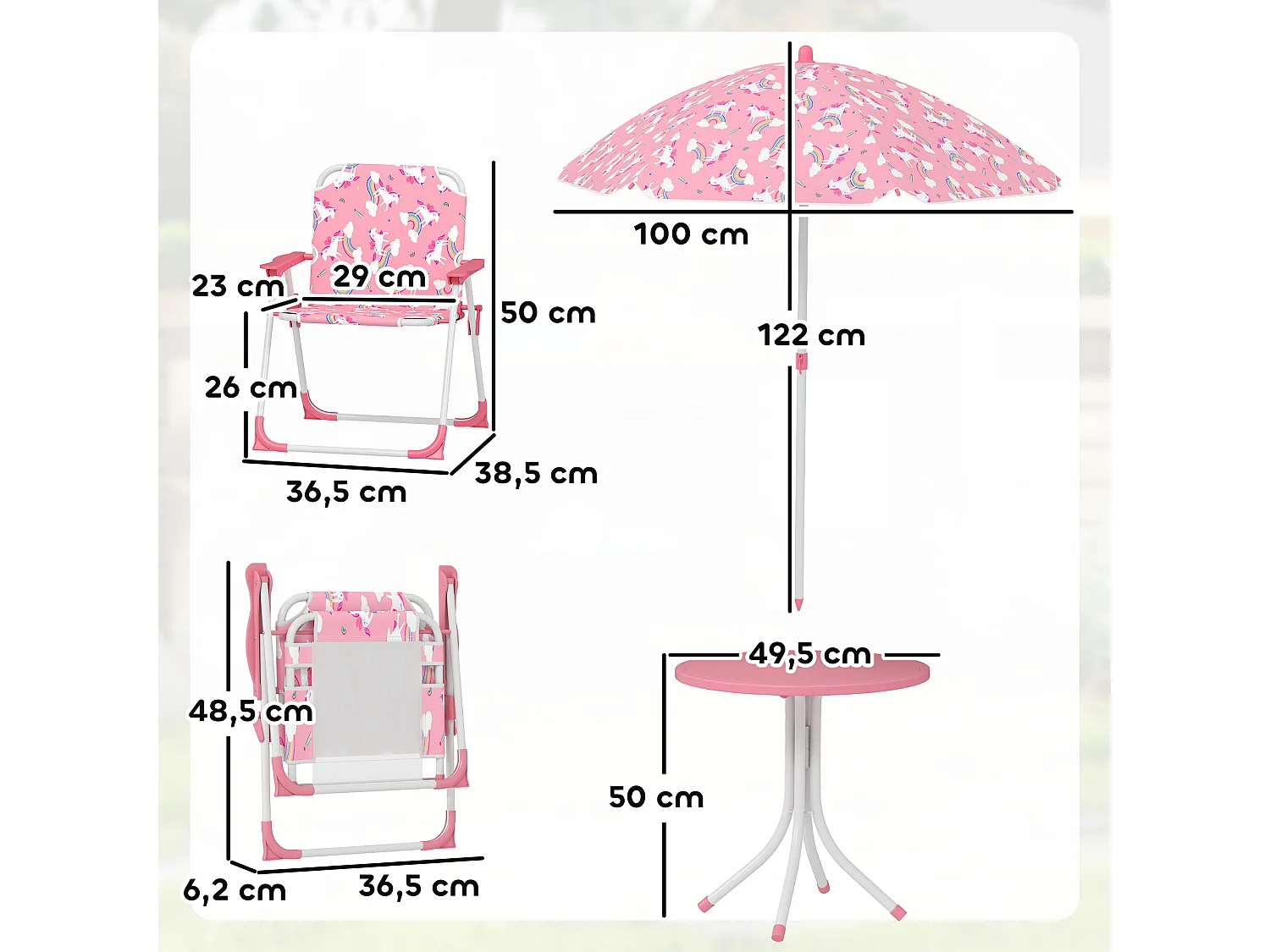 Ensemble salon de jardin enfant 4 pièces design licorne