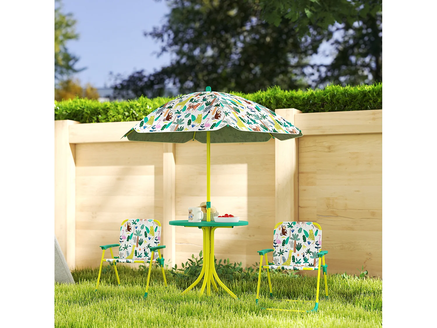 Ensemble salon de jardin enfant 4 pièces design jungle life
