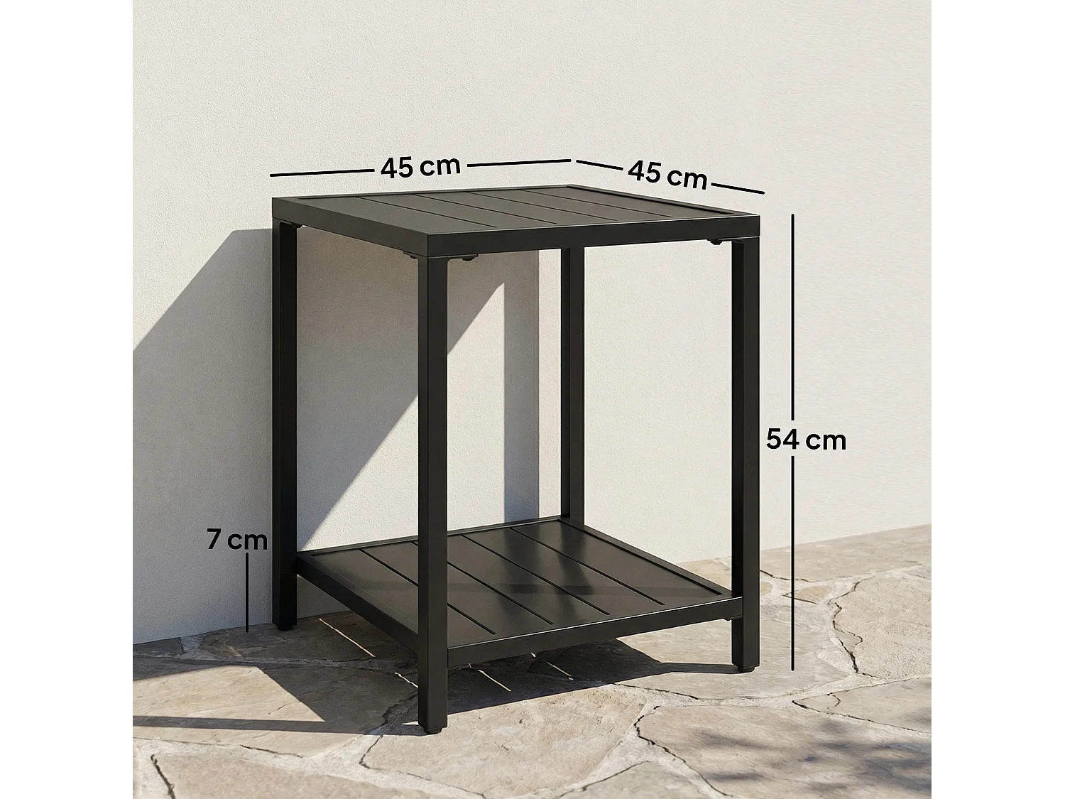 Table basse de jardin table d'appoint avec étagère métal noir