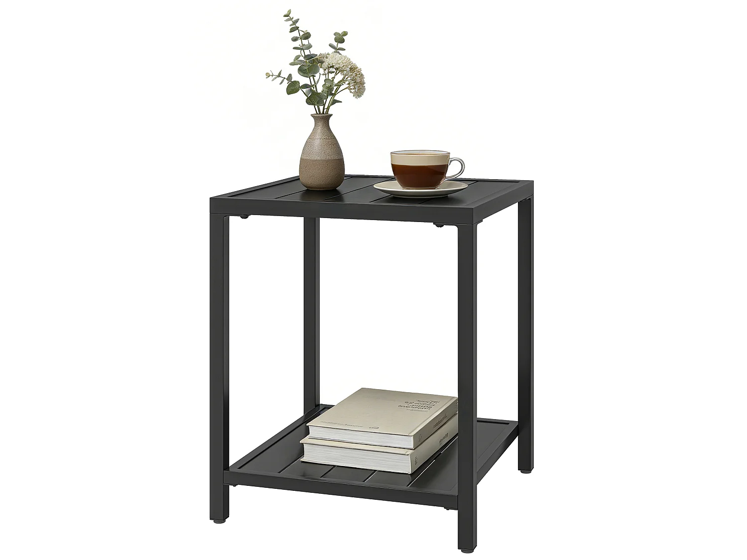 Table basse de jardin table d'appoint avec étagère métal noir