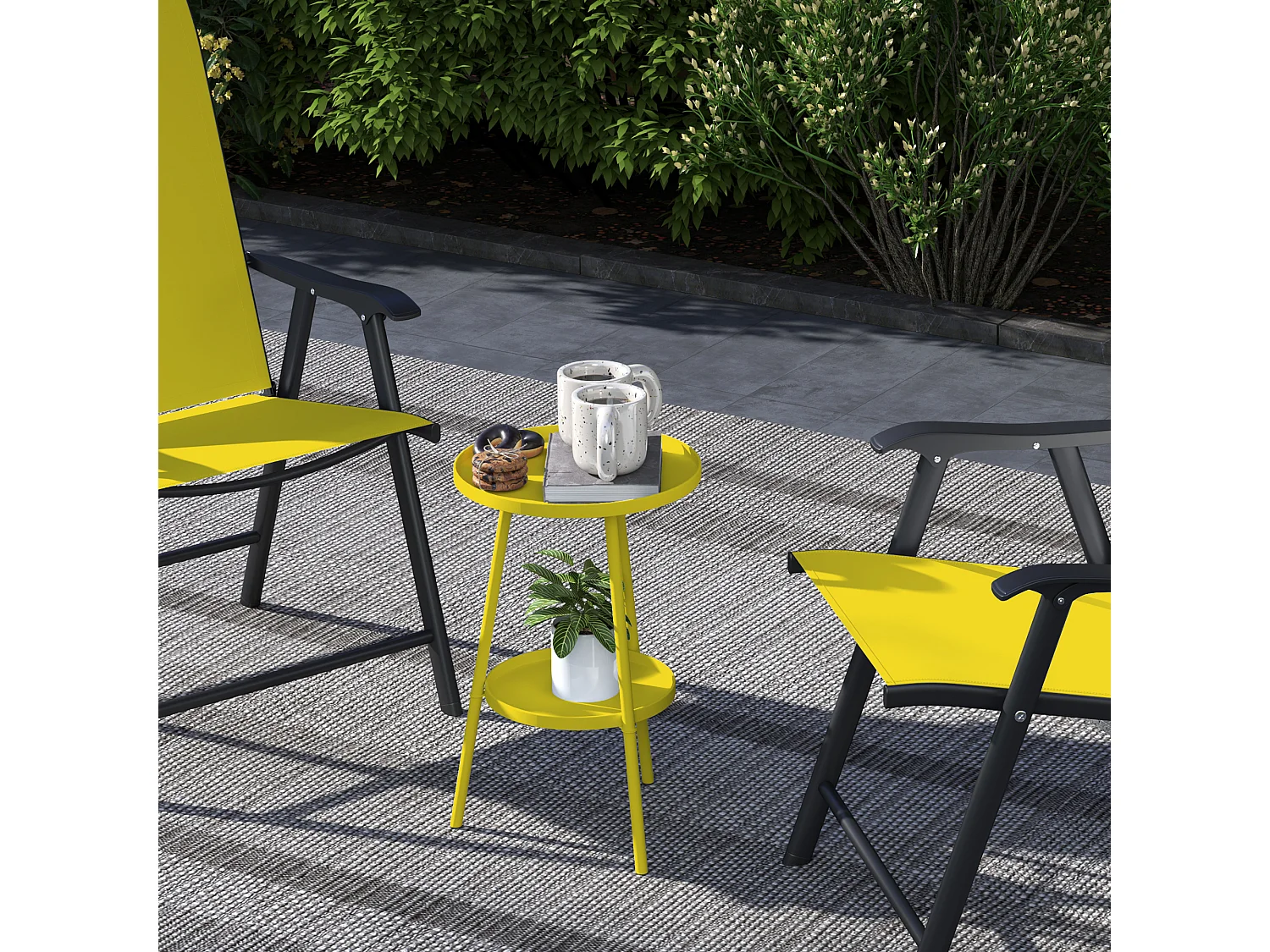 Table d'appoint de jardin ronde 2 niveaux - table basse de jardin - dia. 32 x 51 cm - métal jaune