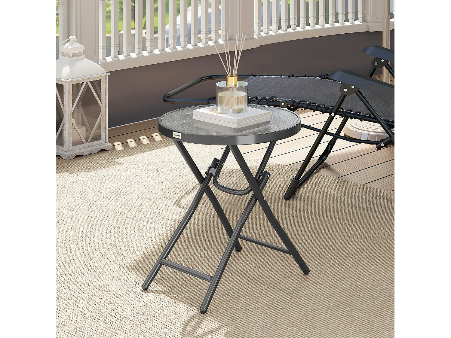 Table basse carrée bistro de jardin dia. 60 x 50 cm pliable métal époxy noir plateau verre trempé